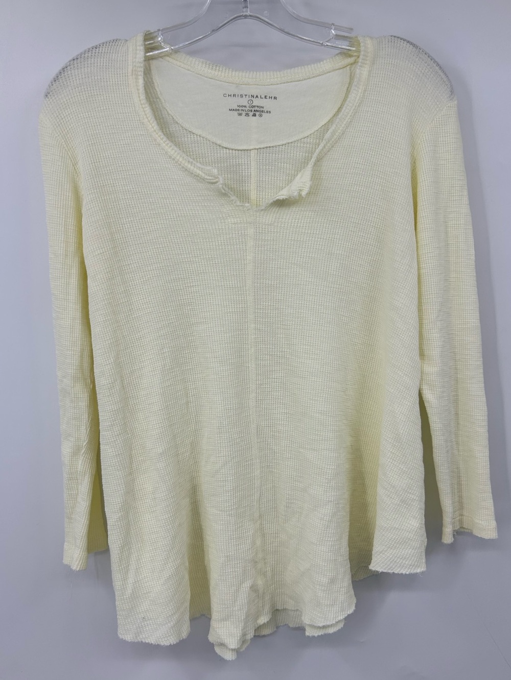 Christina Lehr Womens Lightweight Thermal Cotton Yellow V-Neck Top Size Small
